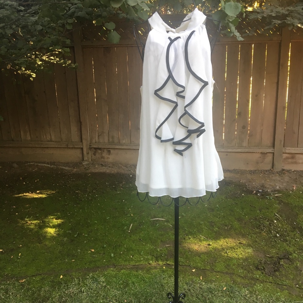 BCX cream and Black Ruffle Halter Top